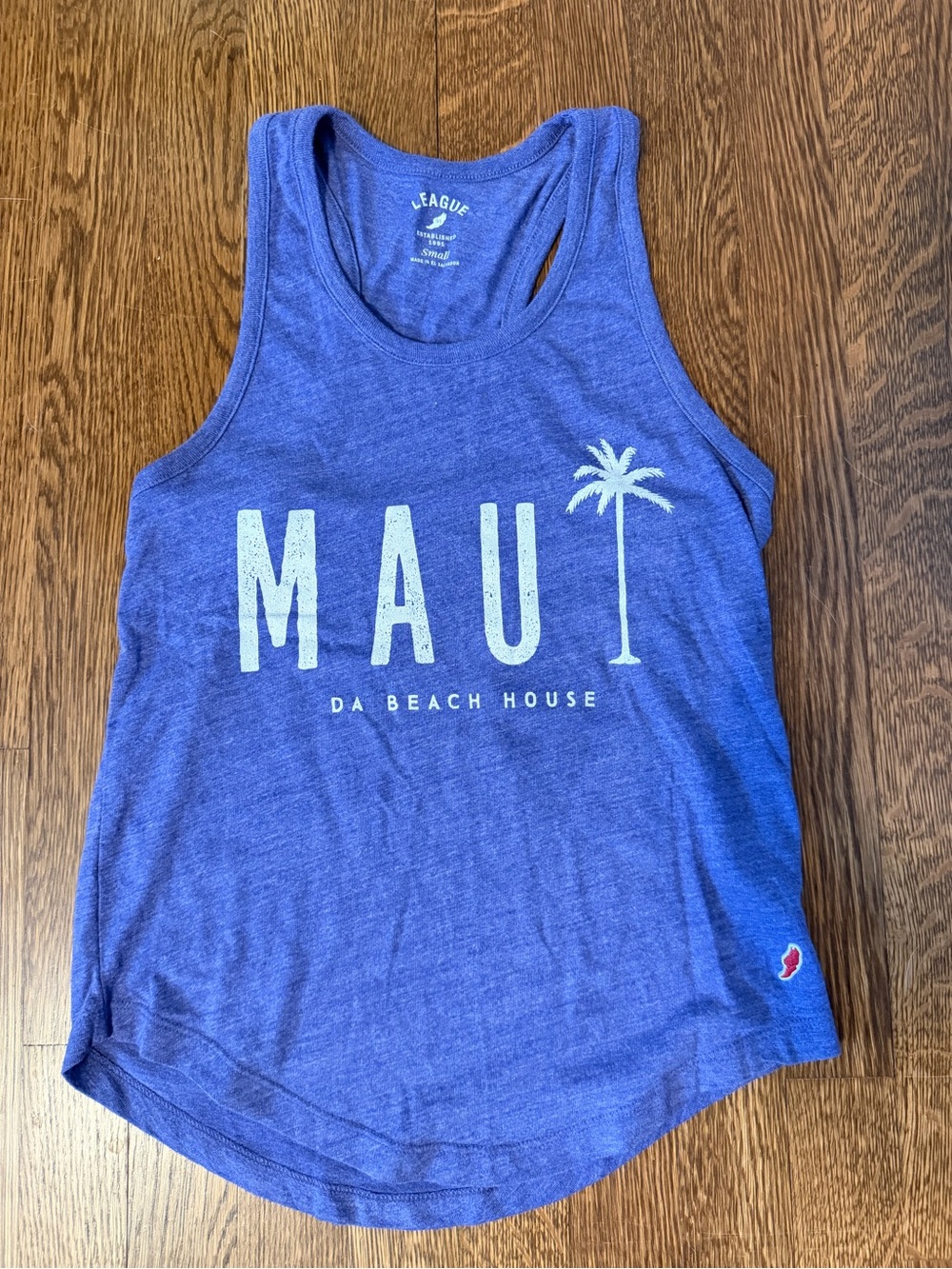League Maui Da Beach House Blue Racerback Tank Top Small